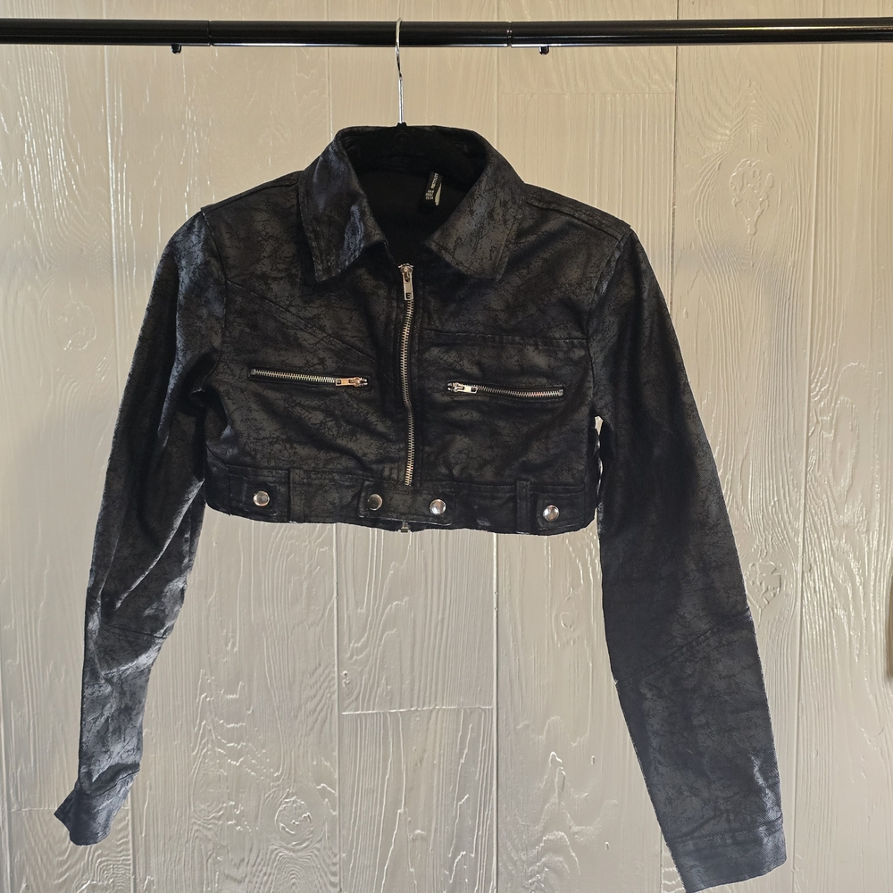 PrettyLittleThing Black Leather Cropped Jacket